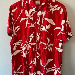 Guess Red and White Casual Button Down Shirt